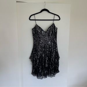 Black Jovani Short Dress with silver sequins